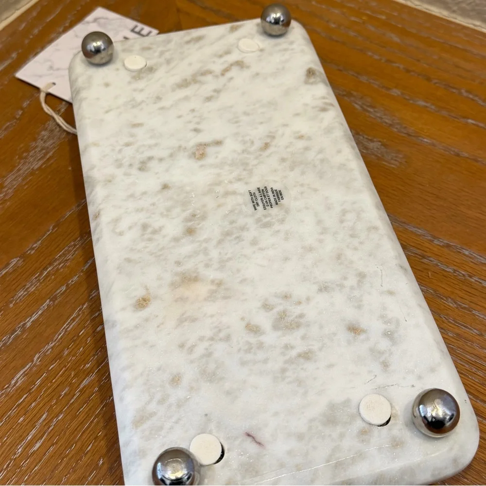 NWT Elegant Marble Bath Vanity Tray with Silver Handles - Made in India